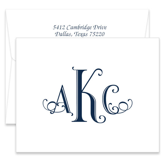 Wheaton Monogram Folded Note Cards  - Raised Ink